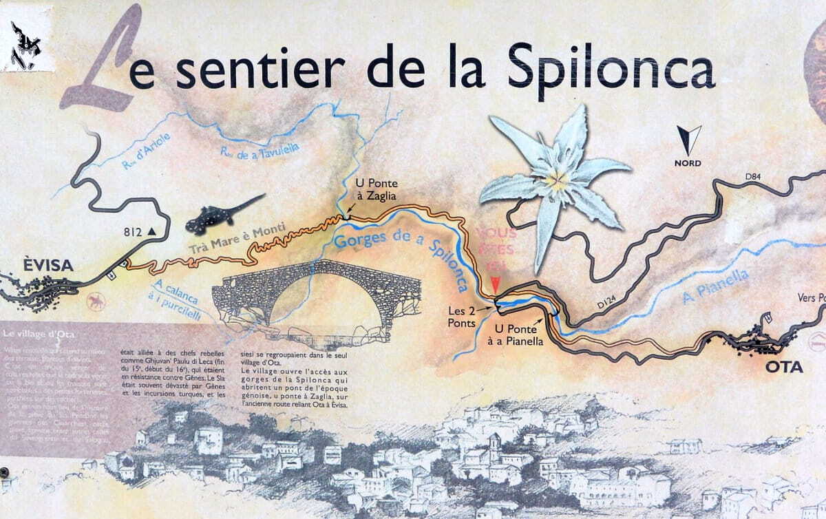 El mapa turístico del sendero marcado de Spelunca
