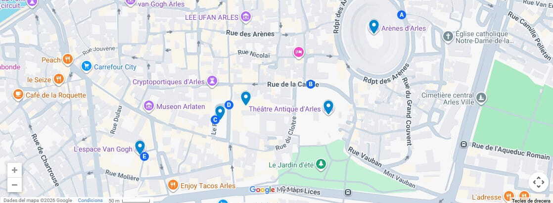 Mapa del itinerario de 1 día por Arles
