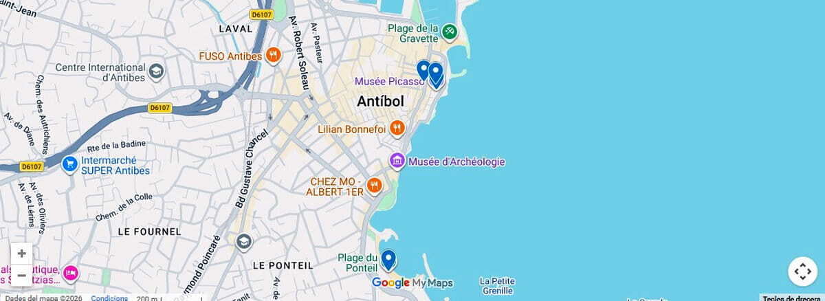 Mapa del itinerario de 1 día por Antibes