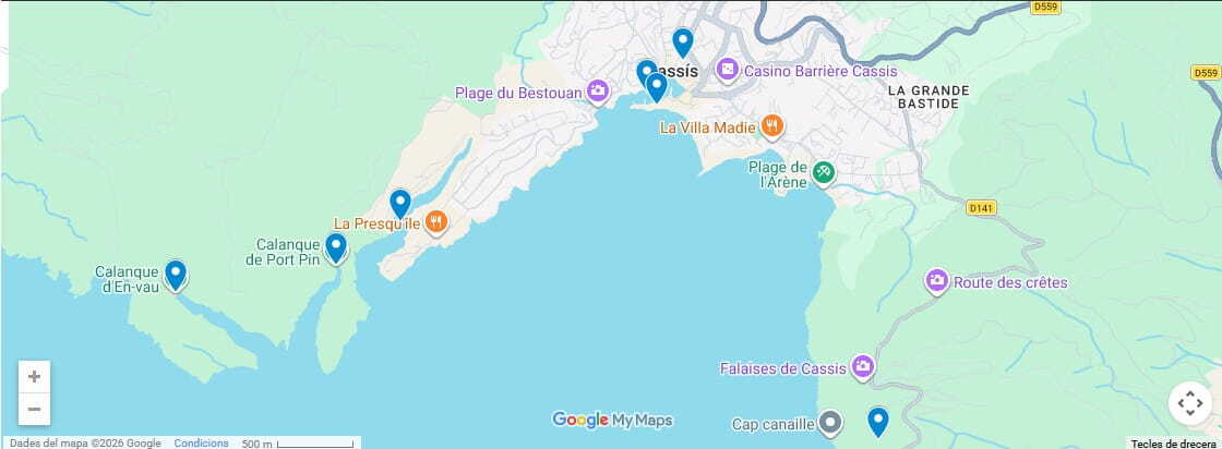 Mapa del itinerario de 1 día por Cassis