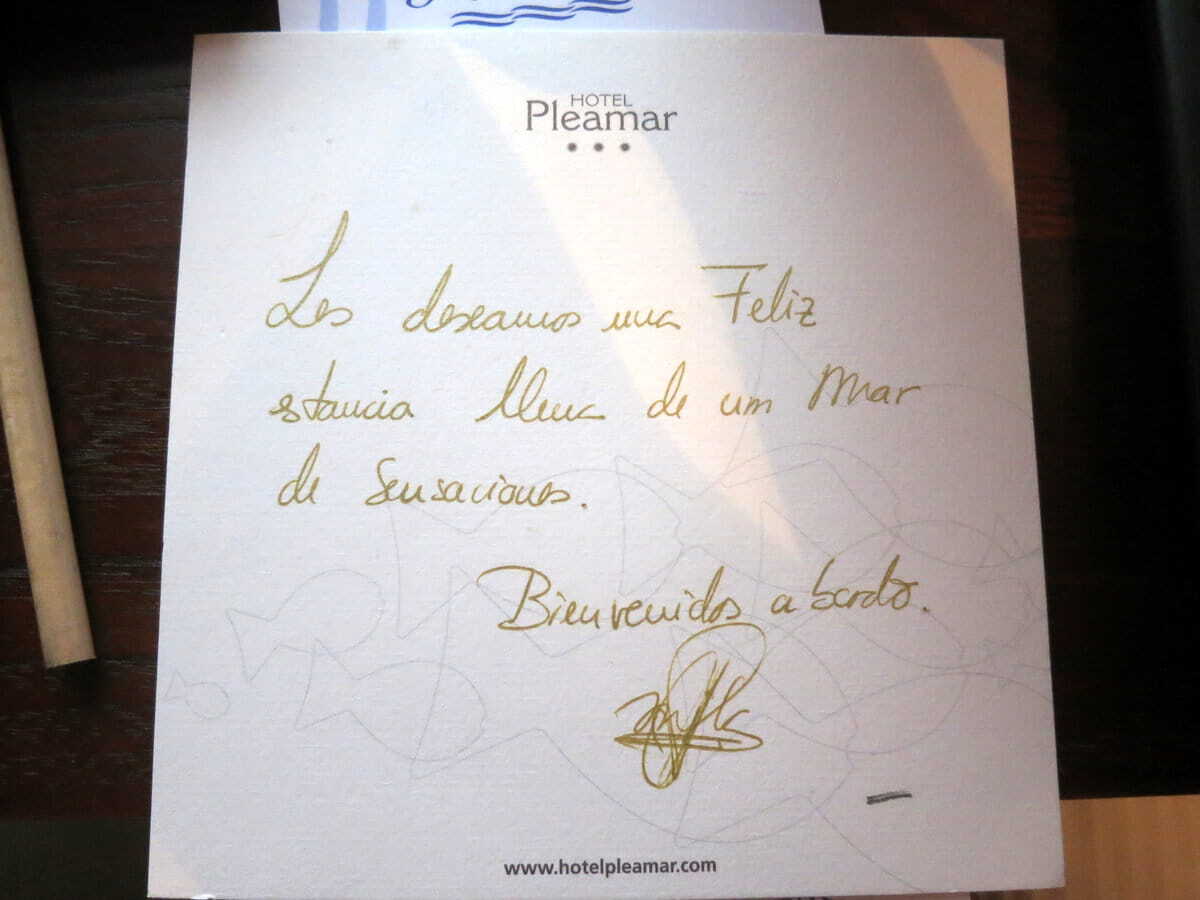 Detalle de bienvenida en el hotel Pleamar