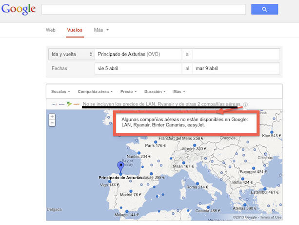 Google Flight Search sin Low Cost