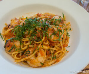 Linguini con gambas, Waterfront Café, Sidney, Australia