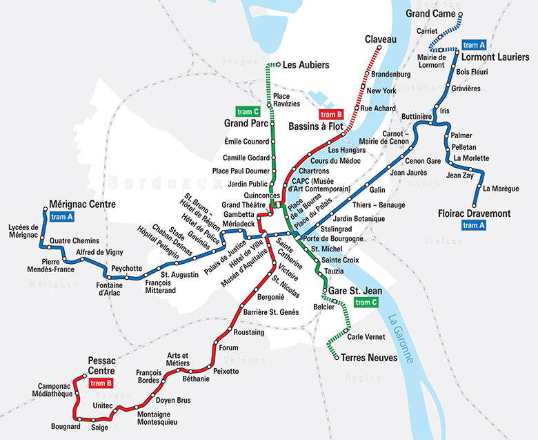 Mapa de transportes de Burdeos