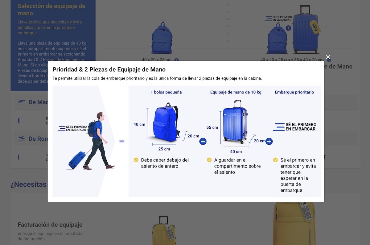 Dimensiones, peso y sobre equipaje con Ryanair