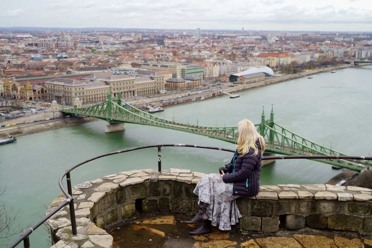 Vistas al Puente de la Libertad, Mercado Central, Universidad Corvinus y Budapest, Hungría