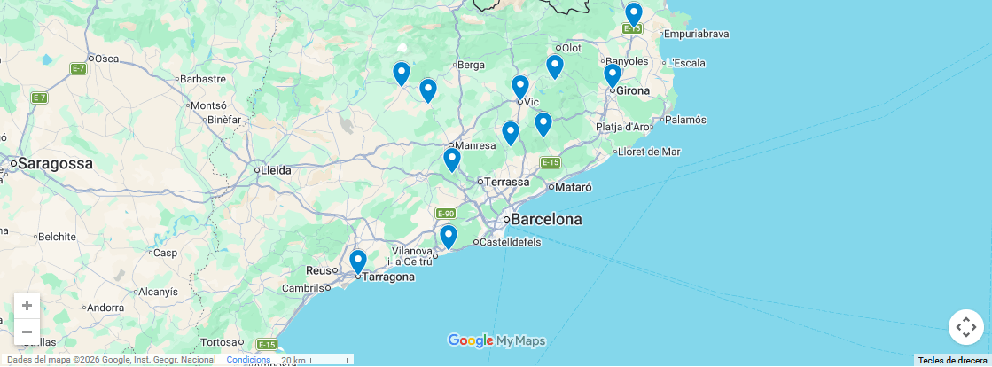 Mapa de excursiones desde Barcelona