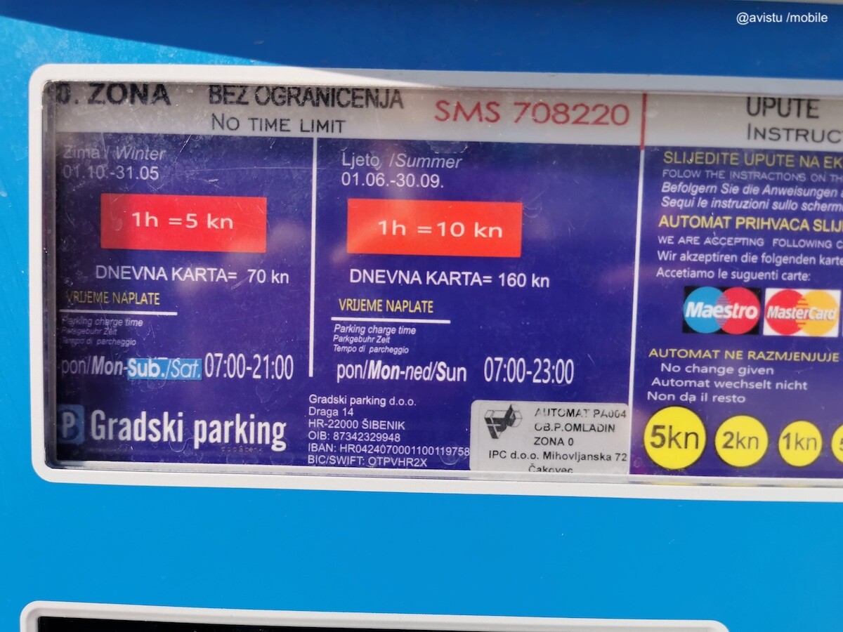 Máquina de pago estacionamiento, sin límite en Sibenik, Croacia