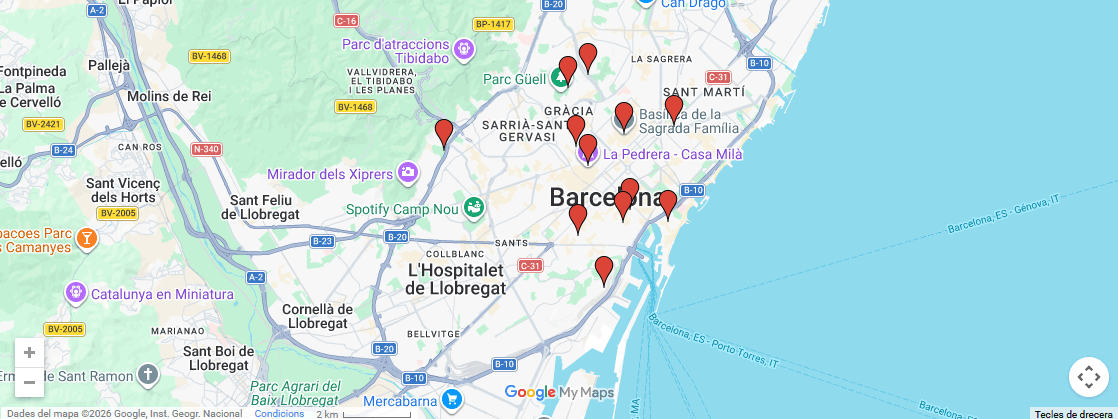Mapa de los lugares imprescindibles para visitar Barcelona