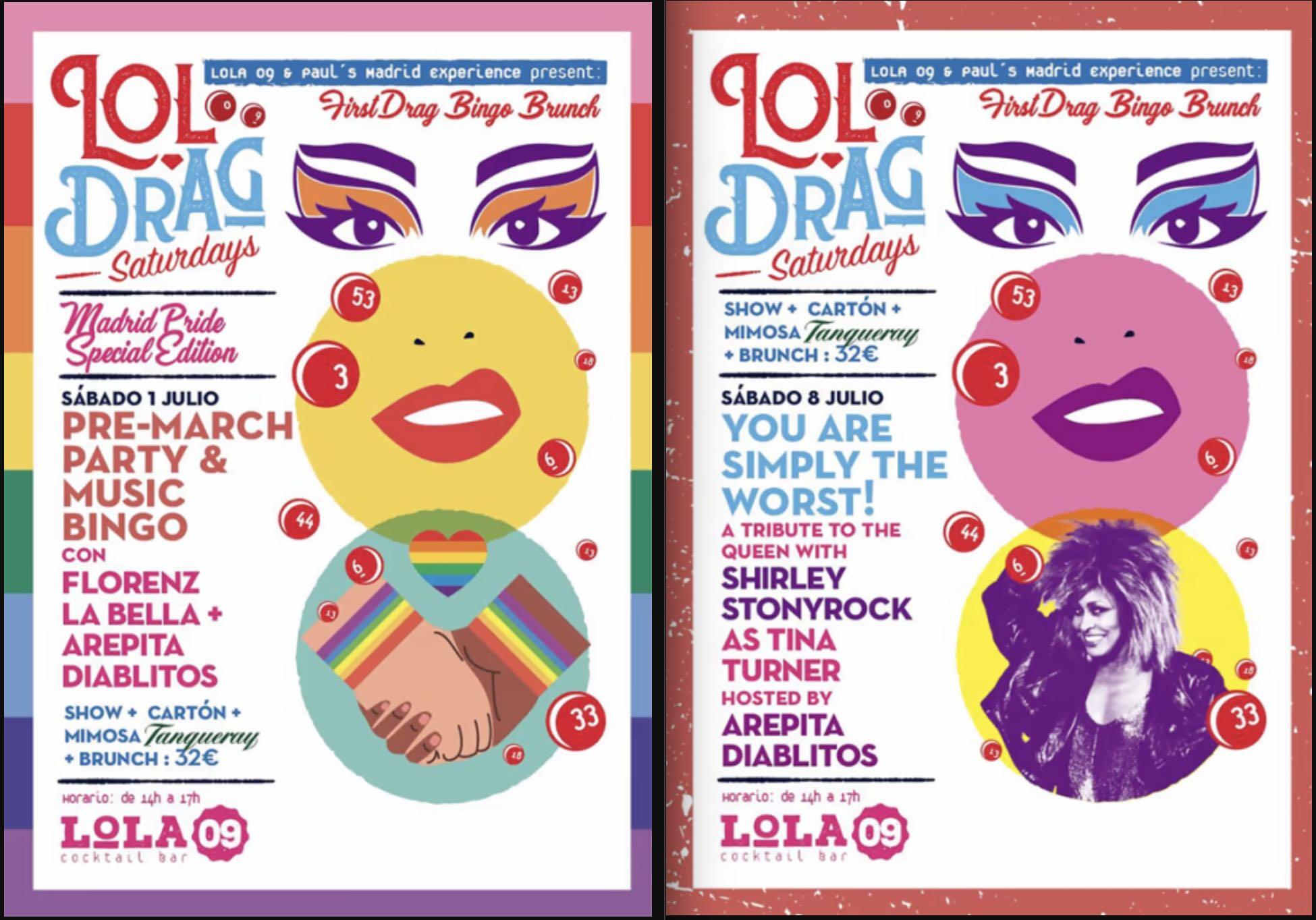 Carteles de los Drag Saturdays de Lola 49