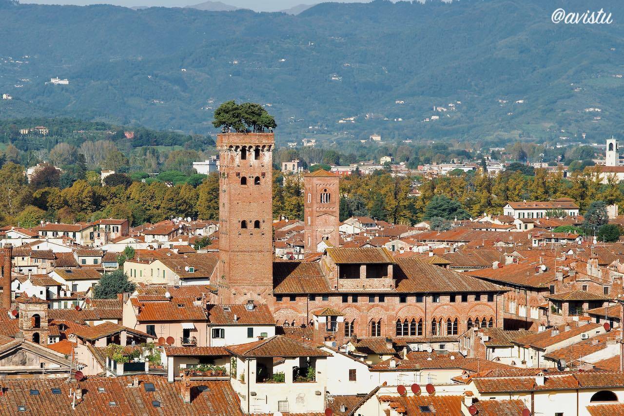 Panorámica de Lucca con la Torre Guinigi y su jardín, Toscana, Italia [(c)Foto: @avistu]