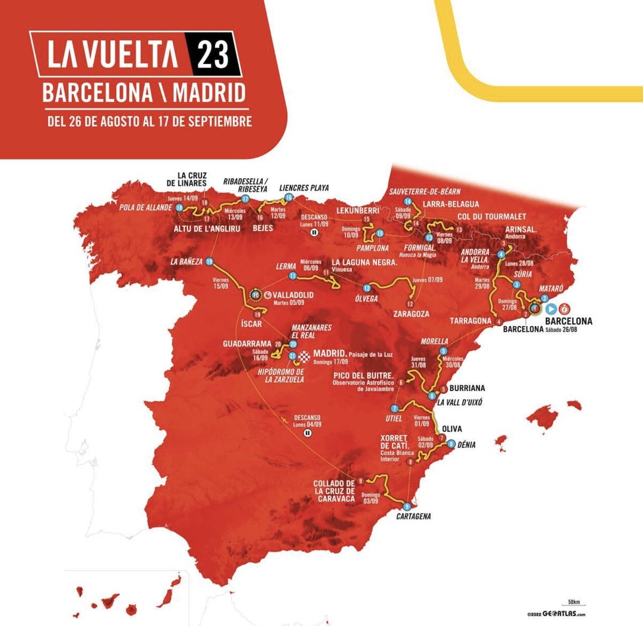 Mapa de etapas y recorrido de La Vuelta 2023