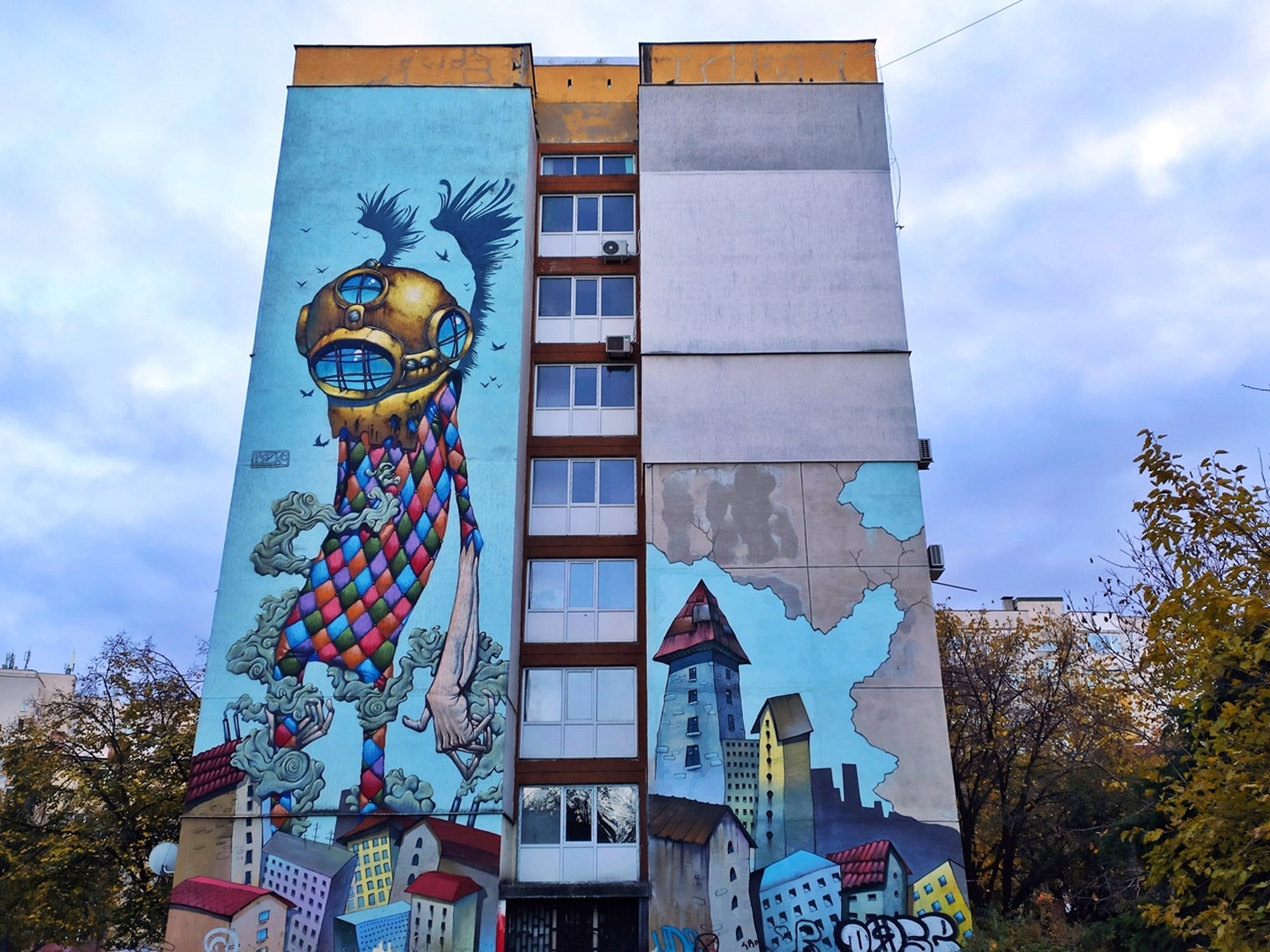 mural de arte urbano donde alojarse en Sofía
