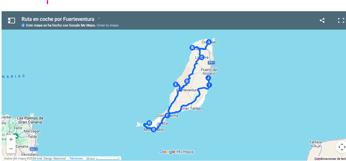Mapa de la ruta por Fuerteventura