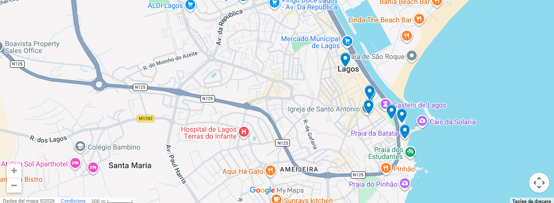 Mapa de los lugares que ver en Lagos en el Algarve