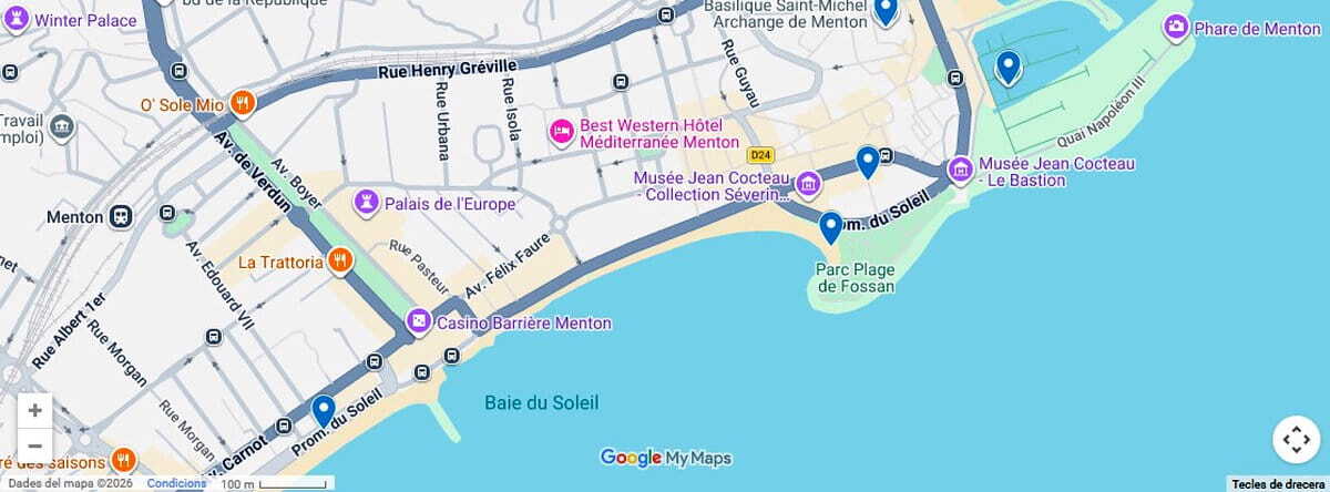 Mapa del itinerario de 1 día por Menton